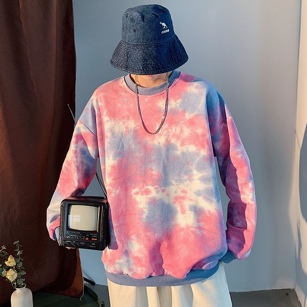 

autumn new hoodies men fashion tie-dyed cotton casual o-neck sweatshirt man streetwear hip-hop loose pullover male hoodie m-2xl, Black