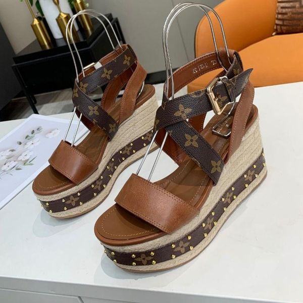 

new women's boundary wedge sandal luxury designer shoes women's sandals 1a63w5 cognac brown rope sole heel height 10cm water platf, Red;white