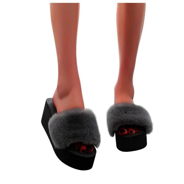

fashion indoor outdoor slipper women slip-on open toe wedges warm winter shoes fashion leisure comfortable soft personality, Black