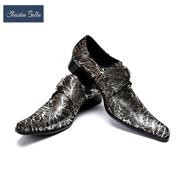 

christia bella mens genuine leather dress shoes men fashion buckle square toe brand design luxury wedding shoes man work, Black