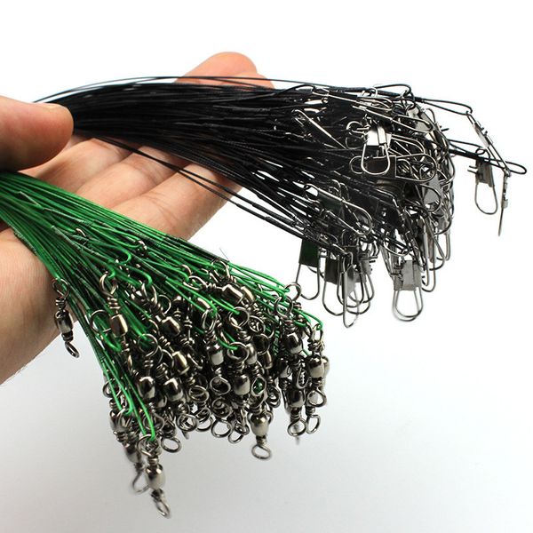 

100pcs fishing leader stainless steel wire trace spinner fishing wire rig with snap and swivels tackle lures (test 30 lb
