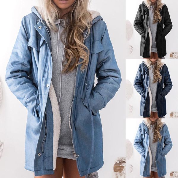 

winter leather jacket women plus size plus velvet hooded overcoat casacos de inverno feminino winterjas dames capuche fourrure, Black