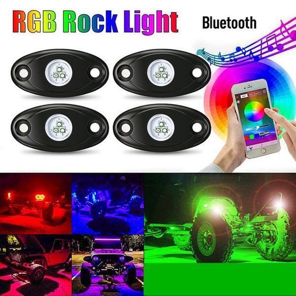 

4pc set rgb led rock light with cree chips under car led light bluetooth for automobile offroad suv 4wd atv boat vehicle