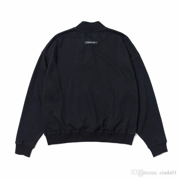 

мужские дизайнерские толстовки со стоячим воротником свитер с пуговицами туман essentials high street fashion brand свободный пуловер толсто, Black