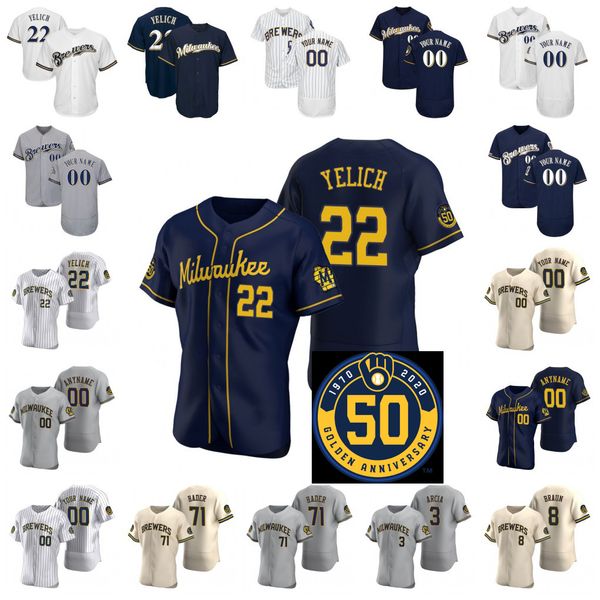 

50th jersey christian yelich jersey woodruff keston hiura lorenzo cain ryan braun brent suter yasmani grandal orlando arcia josh hader, Blue;black
