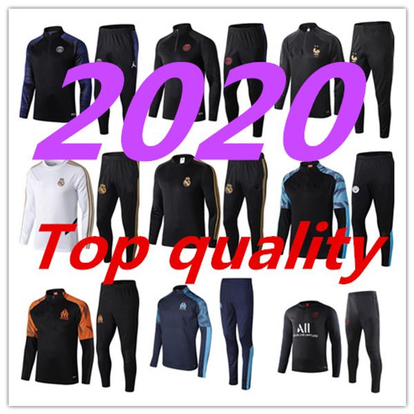 

2020 men football training tracksuit real madrid soccer training suit 2019 2020 mbappe survetement de foot chandal football jogging, Black
