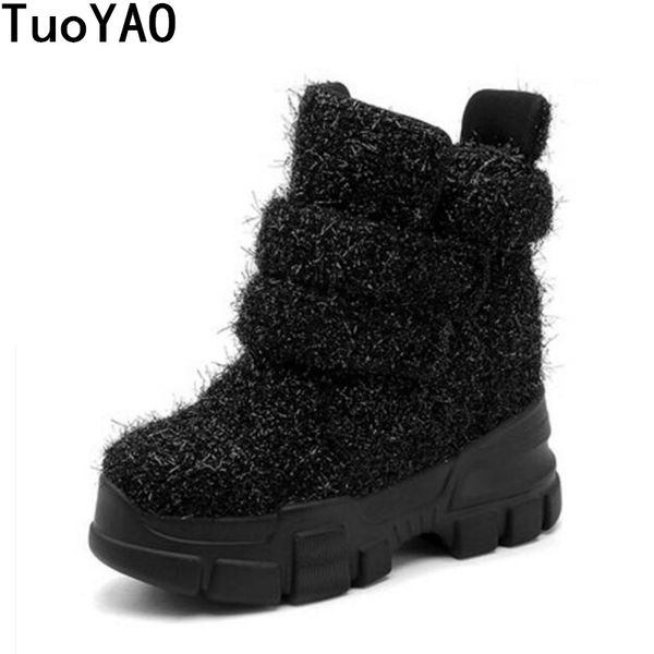 

2019 women winter ankle boots wedge platform sneakers woman boots 10cm height increaseing high shoes autumn botas feminina, Black