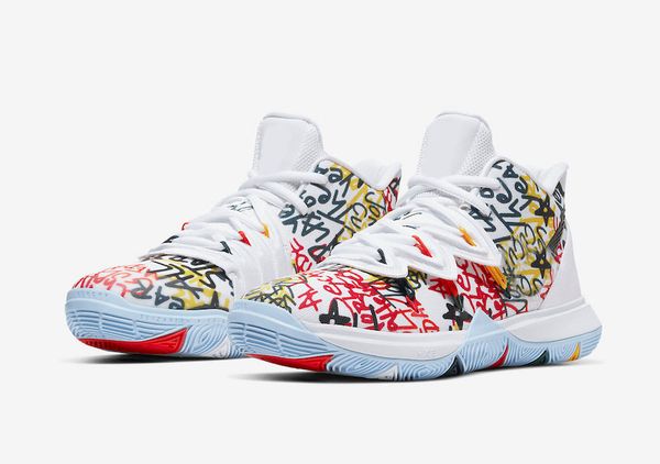 

sale authentic kyrie 5 gs graffiti keep sue fresh basketball shoes white men sports sneakers cw4403-100 with box