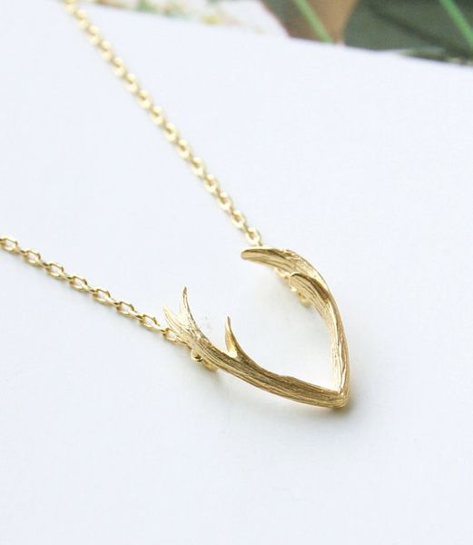 

new fashion deer horn antler necklace unique animal necklaces minimalist jewelry for women tiny cute pendant necklace -n056, Silver