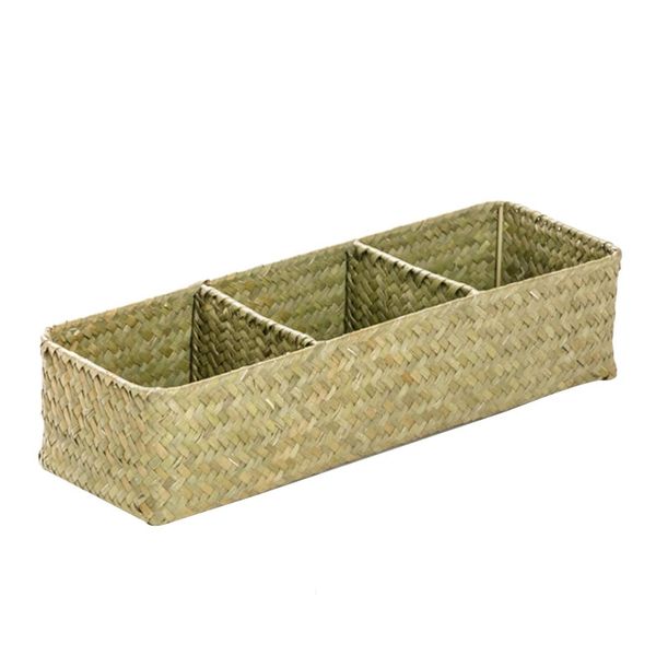 

hand-woven grass storage rectangular basket and home organizer bins,multifunctional storage organization basket storage baskets