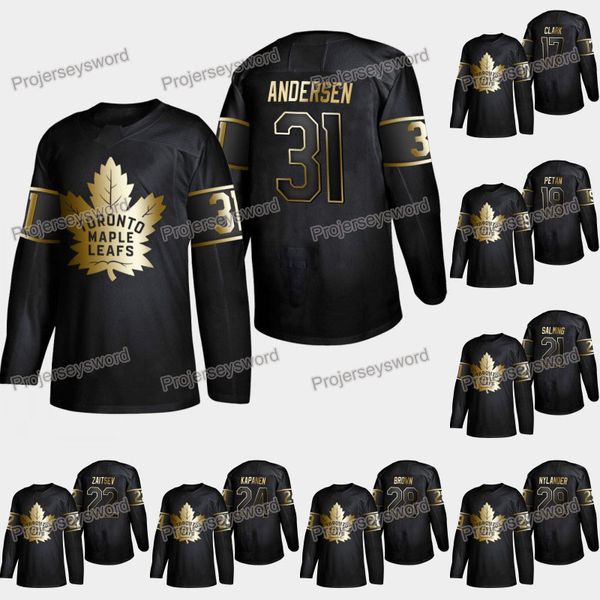 

Toronto Maple Leafs Frederik Andersen 2019 Golden Edition Jersey William Nylander Wendel Clark Nikita Zaitsev Kasperi Kapanen Connor Brown