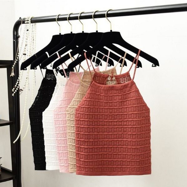 

klv new summer autumn women knitted tank drawstring halter band club girls sleeveless short camisole vest tank top, White