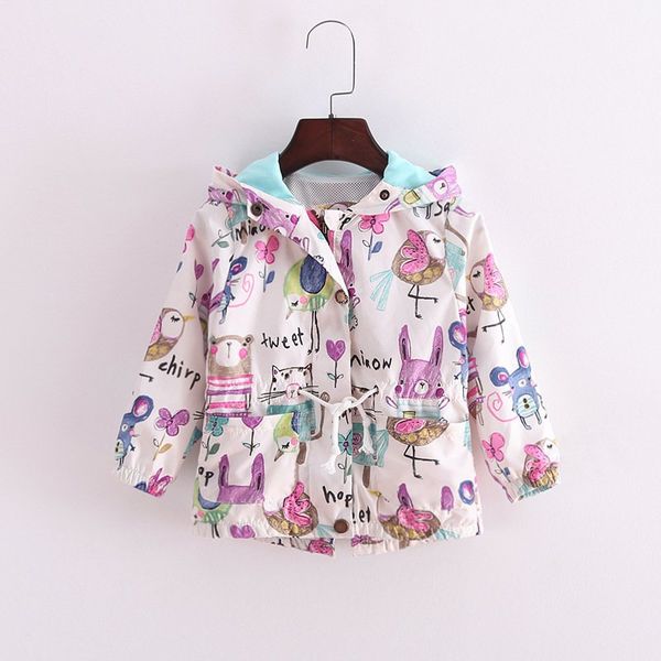

baby girl coat print cartoon graffiti hooded zipper girl jacket full sleeve toddler outerwear, Blue;gray