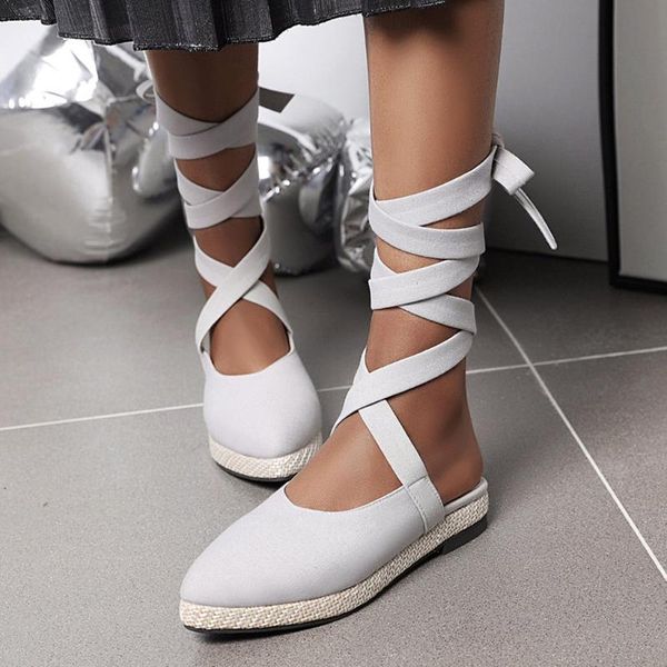 

sandals women bohemian canvas lace-up flat sandals ethnic style pointed toe shoes woman sandalias mujer 2020 plus size, Black