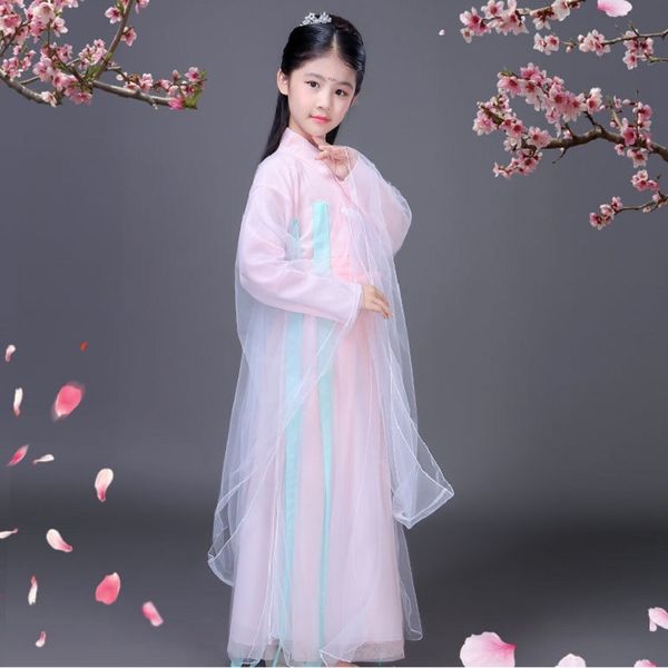 

stage wear ancient chinese opera tang dynasty han ming costume children kid child clothing folk dance girls traditional hanfu dress, Black;red