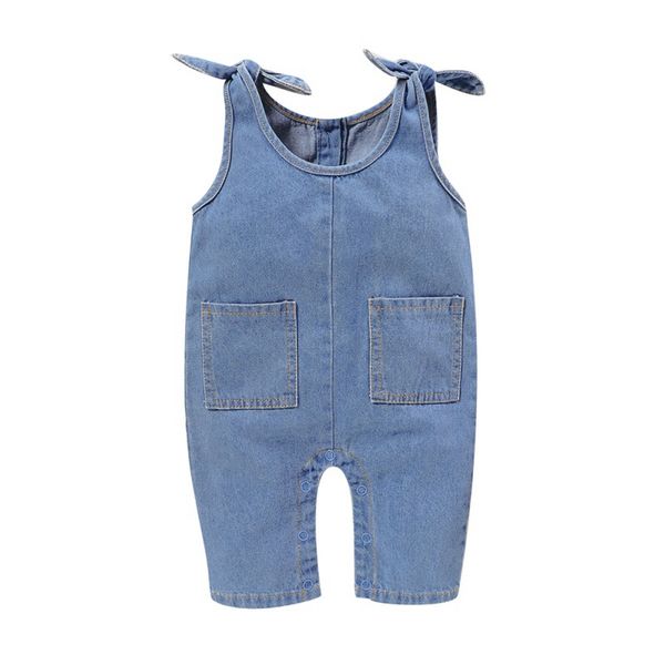 

baby jeans romper newborn girls boys summer jumpsuit pants sleeveless infant boys casual denim romper bodysuit outfits, Blue