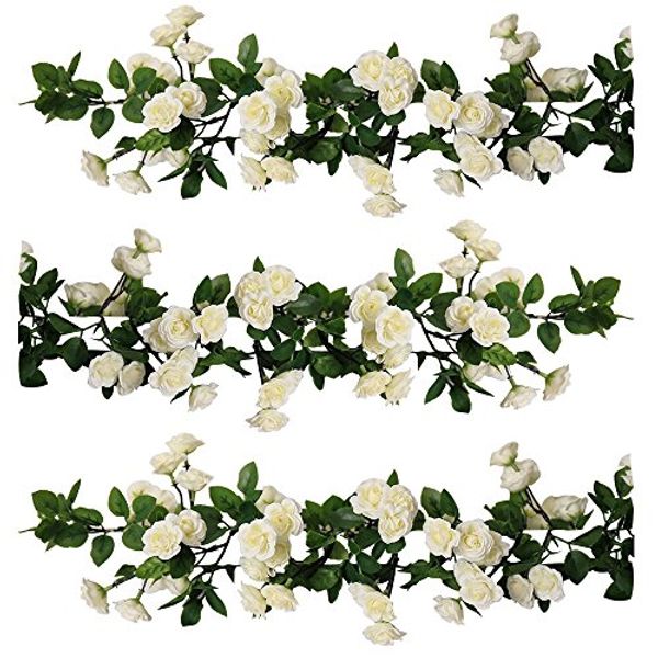 

3pcs artificial rose garlands, silk fake rose flowers vine for home l office wedding party garden craft art dec