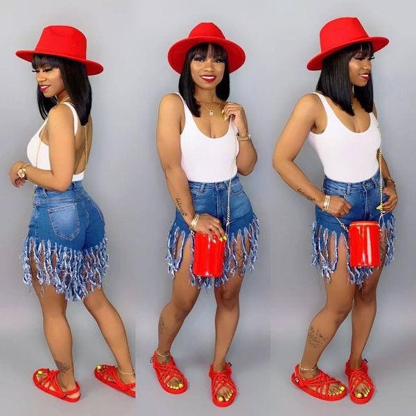 

летние женские короткие кисточкой джинсы высокой талией джинсы мода дизайнерские винтажные шорты джинсы женский узкие брюки, Blue