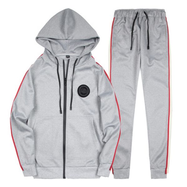 

весна homme tracksuit полосатый пуловер дизайн с карандашом брюки костюмы 2ps \ набор повседневный открытый костюм мужчины wear плюс размер, Gray