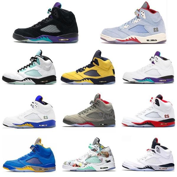 

5 ice blue men basketball shoes 5s bred fire red inspire laney blue mens trainer athletic sports sneakers size 8-13