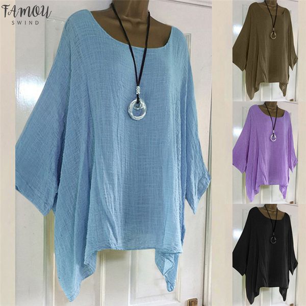 

2020 новая блузка топы женские женские повседневные плюс размер свободные хлопчатобумажные льняные однотонные топы blusas mujer de moda 2020, White