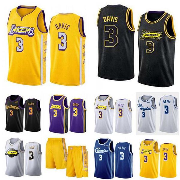 

мужчины баскетбол лос анджелес лейкерс 3 дэвис желтый белый фиолетовый город swingman без рукавов джерси и тяжелое дыхание, Black;red