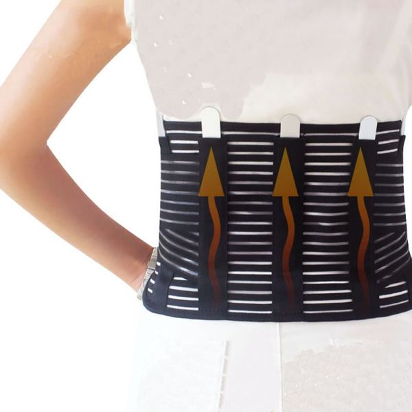 

new steel bodybuilding lumbar support high elastic breathable mesh health care with steel waist support back brace belt, Black;gray