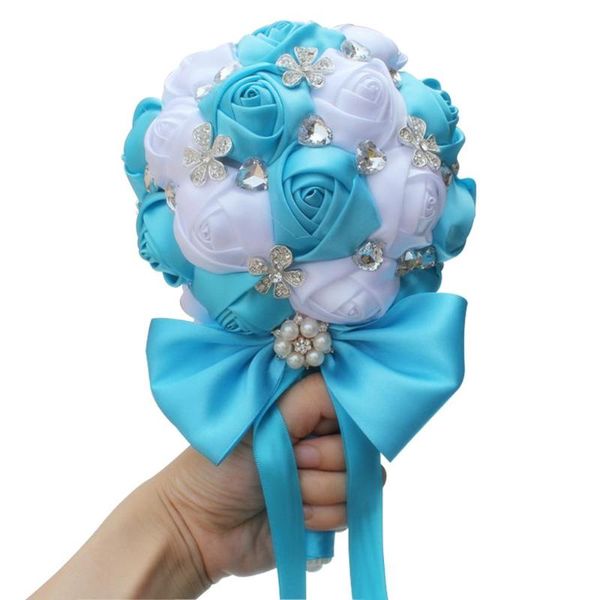 

lake blue and white rose wedding bridal bridesmaid bouquet flowers size 19x27cm wedding bouquets hold flower accept custom made