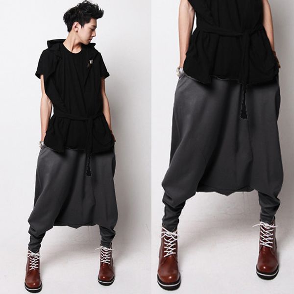 

новый 2019 мужская одежда осень и зима тенденция корейских туристов брюки потерять ноги харен брюки певица костюмы, Black