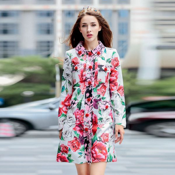 

цветочный тренчкот + бак платье 2020 высокое качество взлетно-посадочной полосы снаряжение 18920, Gray