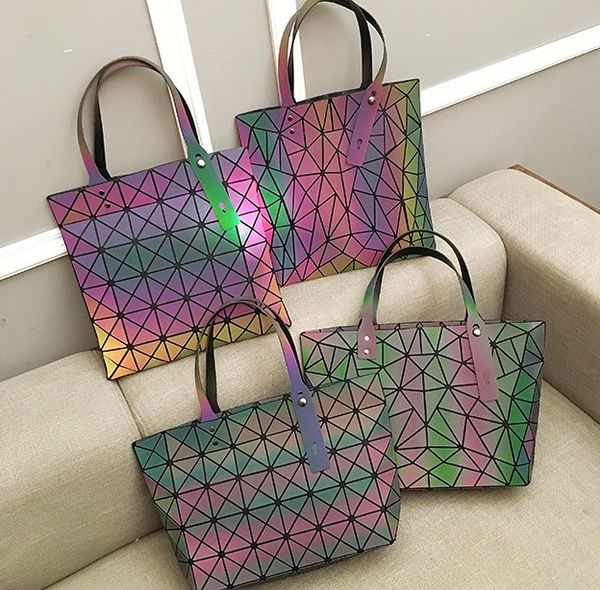

luminous bag women's geometry lattic totes bag high quilted shoulder bags laser plain folding handbags ing