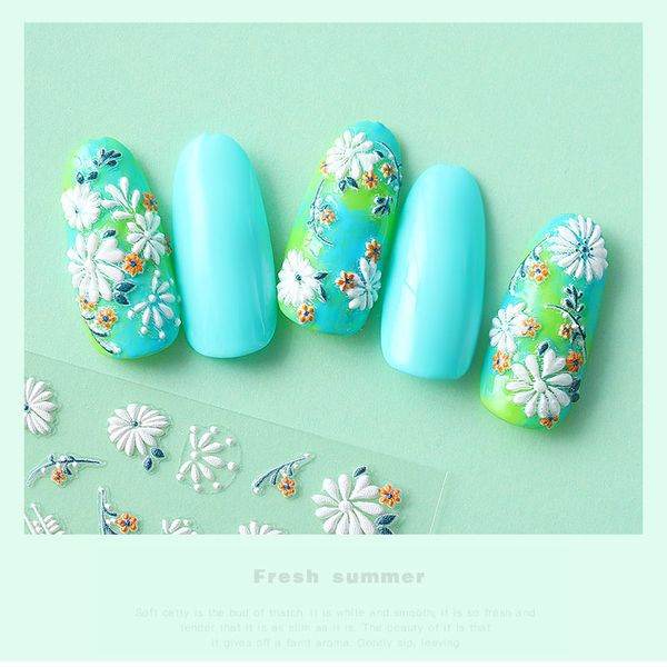 

2019 selling 5d nail stickers flower series embossed nail sticker wh998, Black