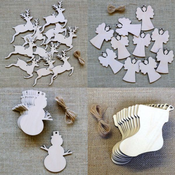

10x christmas wood chip tree ornaments xmas hanging pendant decoration gifts new