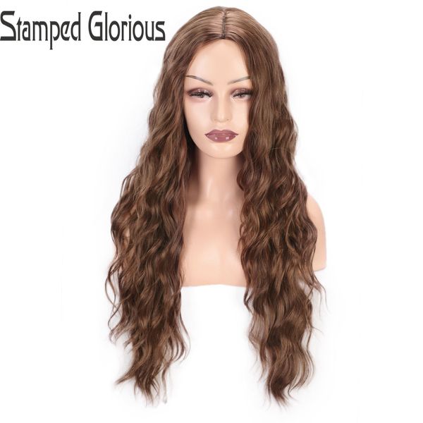 

stamped glorious water wave synthetic wigs long wigs for women brown cosplay middle part nature heat resistant hair, Black