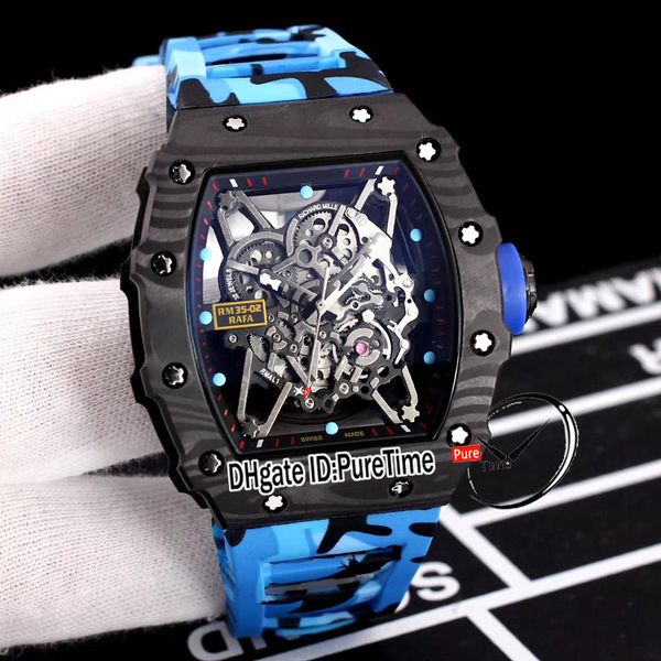 

new rm35-02 rafael nadal ntpt carbon fiber case skeleton dial miyota automatic mens watch blue camouflage rubber watches puretime e136b2, Slivery;brown
