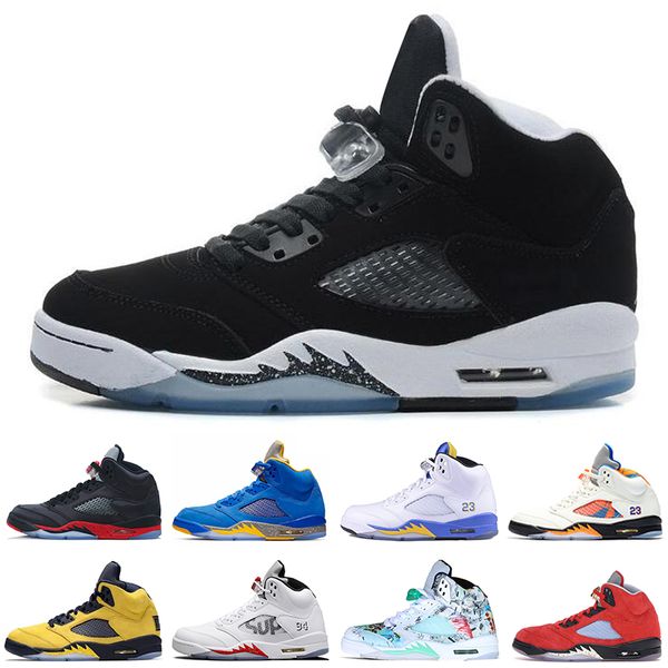 

2019 5s new arrival 5 wings paris international flight white cement red suede basketball shoes oreo black white metallic women men sneakers, White;red