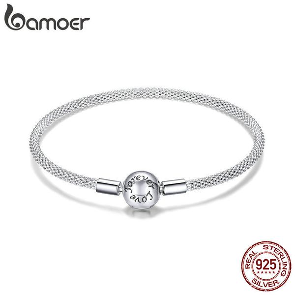 

bamoer classic 100% стерлингового серебра 925 любовь навсегда любовь цепи змейки браслеты женщины ювелирные изделия из серебра 17 см 19 см s, Golden;silver