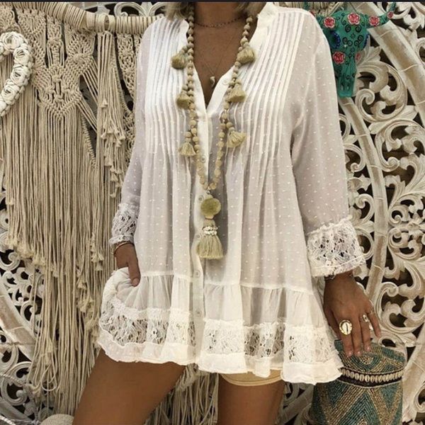 

designer women blouse spring 2019 women long sleeve blouse ladies v neck loose shirt plus size 4xl 5xl blouses summer clothing, White