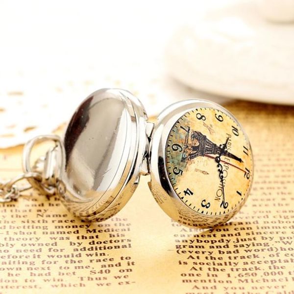 

2019 new fashion men andwomen silver pocket watch quartz stainless steel pocket watch steampunk small clock tower pendant, Slivery;golden