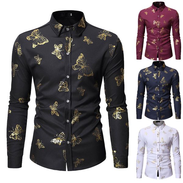 

ishowtienda men shirt casual long sleeve fashion painting large size butterfly casual blouse shirts #w35, White;black