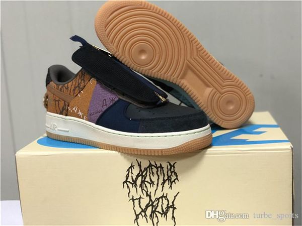 

with og box, new travis forces one platform low white mens skateboard shoes women trainers sports forced sneakers chaussures