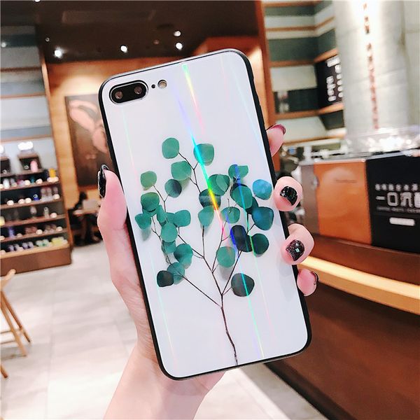 

2019 new arrivals glass rear for iphone 8 glass cover laser aurora for iphone x case peony tree shape phone case