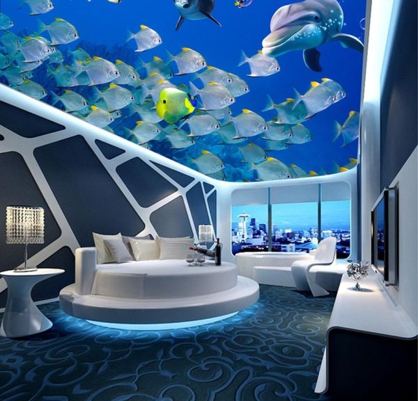 

ceiling frescoes living room bedroom ceiling wall papers home decor ocean fish dolphin 3d ceiling mural