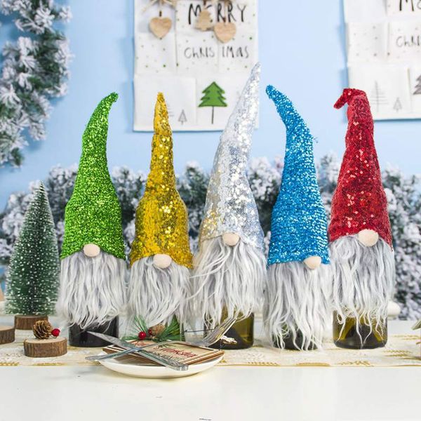 

christmas wine bottle cover faceless santa sequin champagne xmas sleeve bag table christmas decorations for home 39*14*14cm