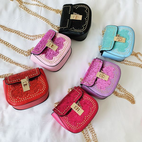 

kid mini handbag 2020 new glitter sequin crossbody bags for baby girl small coin wallet pouch box kids party purse bag gift, White