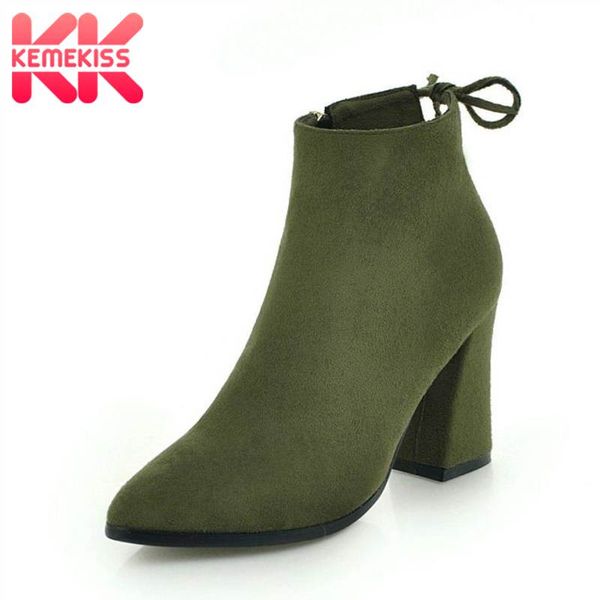 

kemekiss ankle boots for women sweet bowknot zipper casual winter shoes women warm fur short boots heeled footwear size 31-43, Black