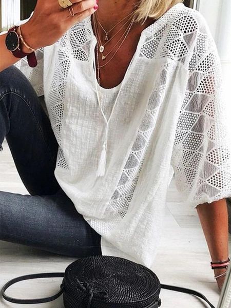 

summer spring woman shirt lace hollow out woman blouse plus size harajuku women shirts, White