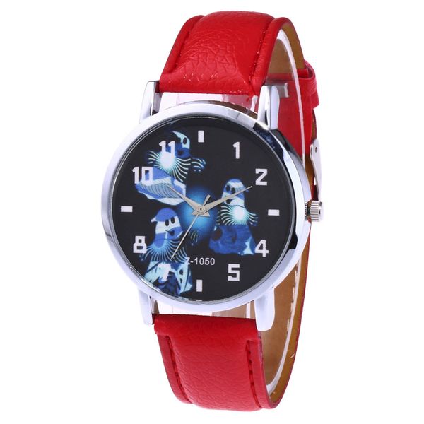 

zerotime #h501 2019 wristwatch halloween ghost quartz leather analog wrist simple watch round case watch 8 color gifts, Slivery;brown