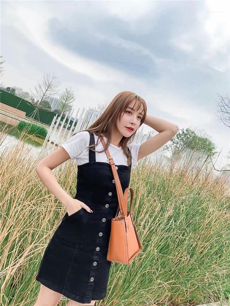 

dress summer camisole patchwork mini slim dresses clothes women solid color button clothing denim bodycon, Black;gray