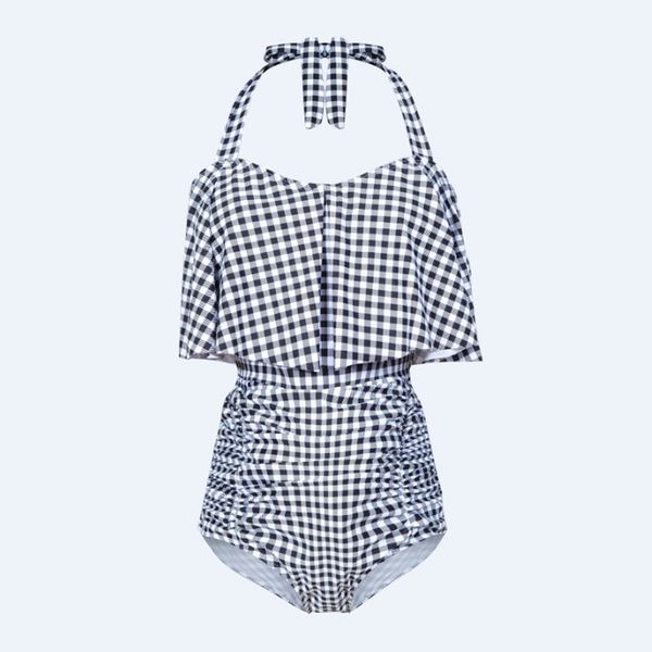 

ruffles bikinis one piece swimwear for pregnant women black & plaid bathing suits maternity woman beachwear one-piece monokini swimsuit